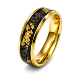 BlackGold Horizon – Black Tungsten Ring with 24K Gold Flake & Carbon Fibre Inlay | 4mm & 8mm
