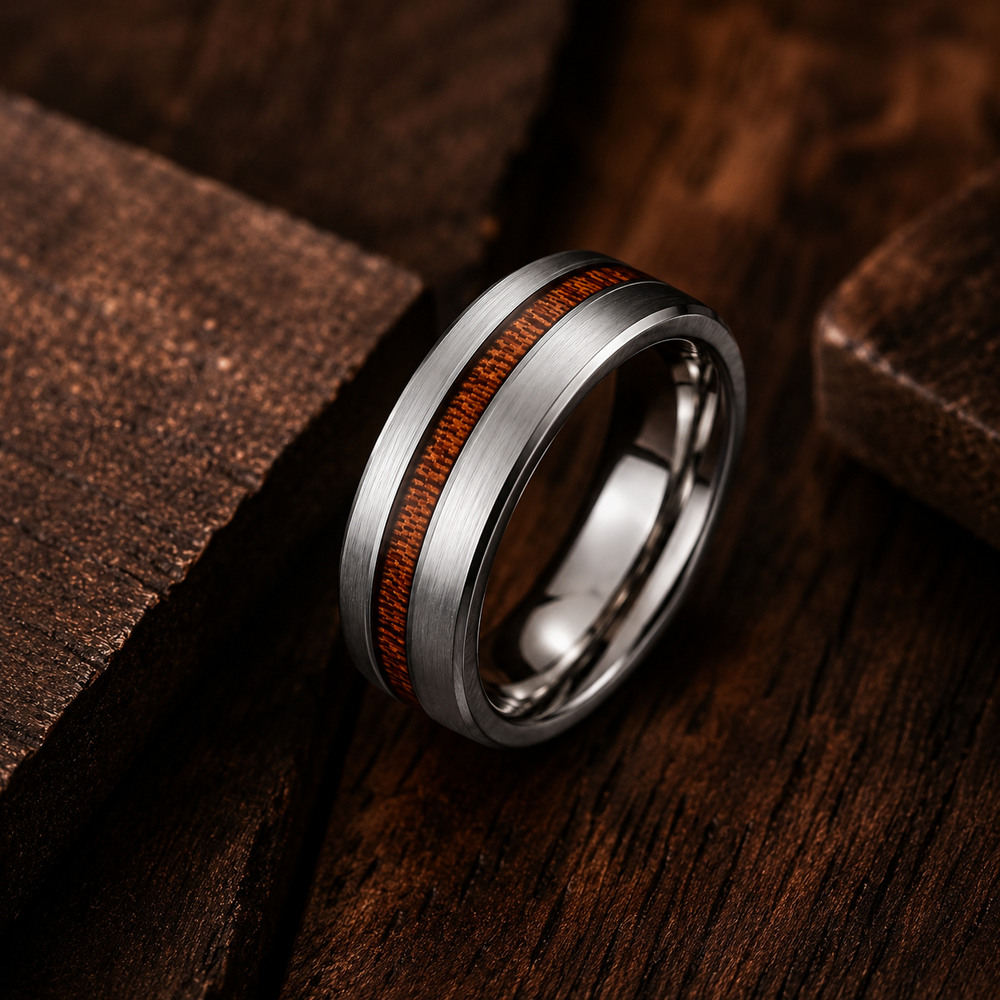The Hawthorne | Titanium Wedding Band with Nutural Wood Inlay | 6mm, 8mm