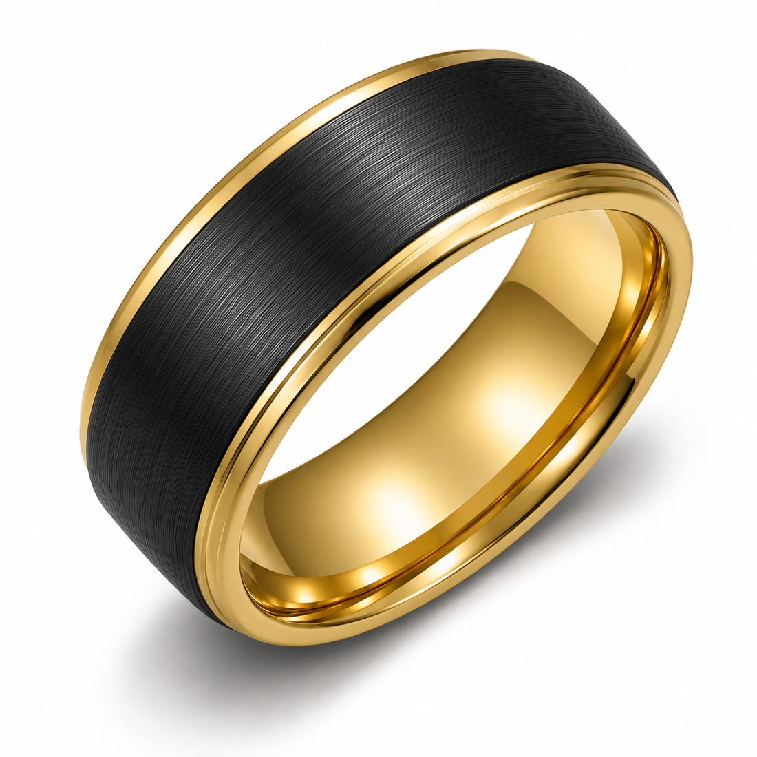 The Citadel | 18K Gold-Edged Brushed Tungsten Wedding Band | 6mm, 8mm