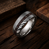 The Phantom | Damascus Steel Ring with Genuine Meteorite Inlay | 8mm