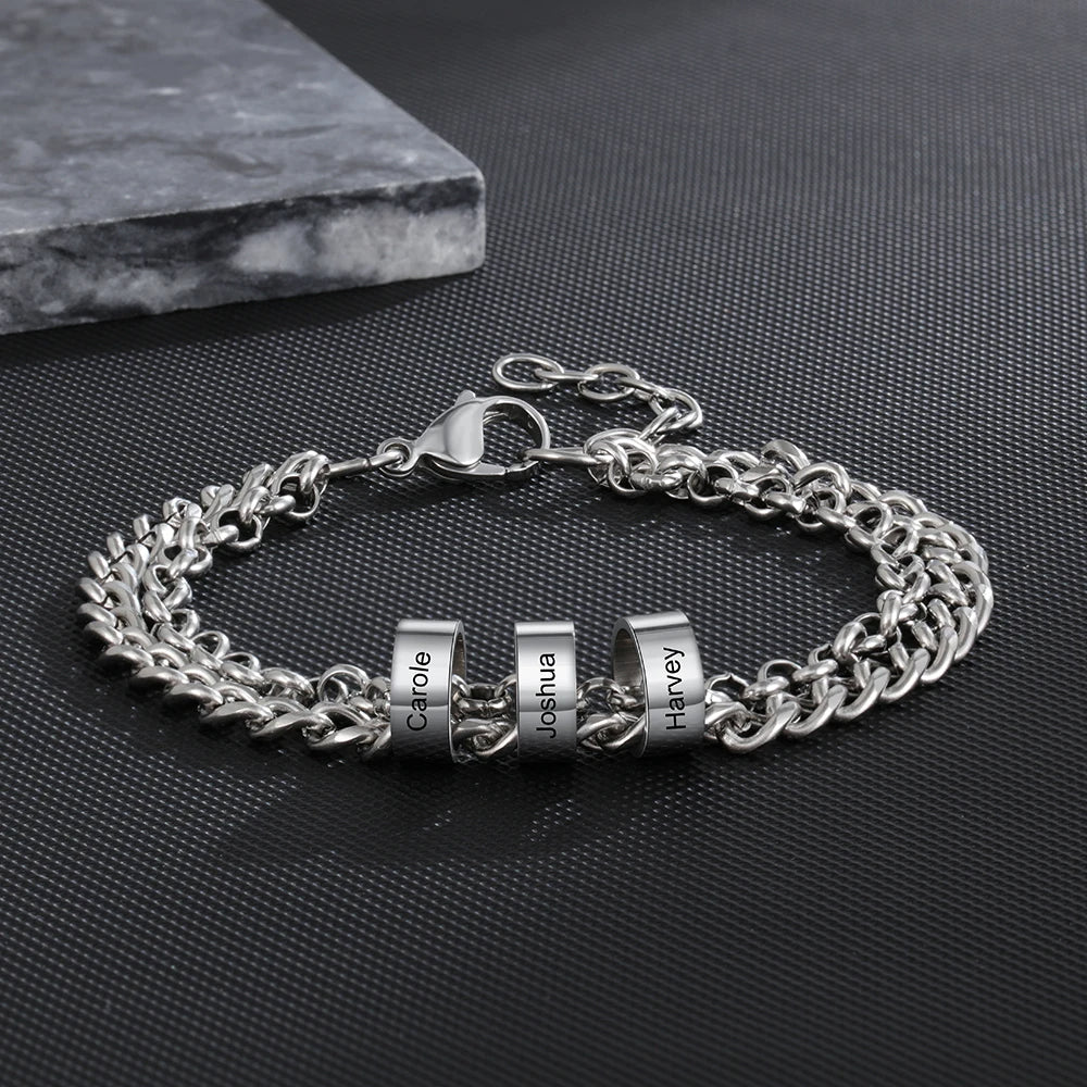 Personalized Engraveable Name Stainless Steel Beads Charm Bracelets - Abrahamallen