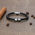 Personalized Engraveable Name Stainless Steel Beads Black Leather Bracelet - Abrahamallen