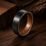 The Winchester | Minimalist Tungsten Carbide & Whiskey Barrel Wood Ring | 6mm, 8mm