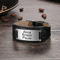 Personalized Stainless Steel ID Wide Black Leather Bracelets - Abrahamallen