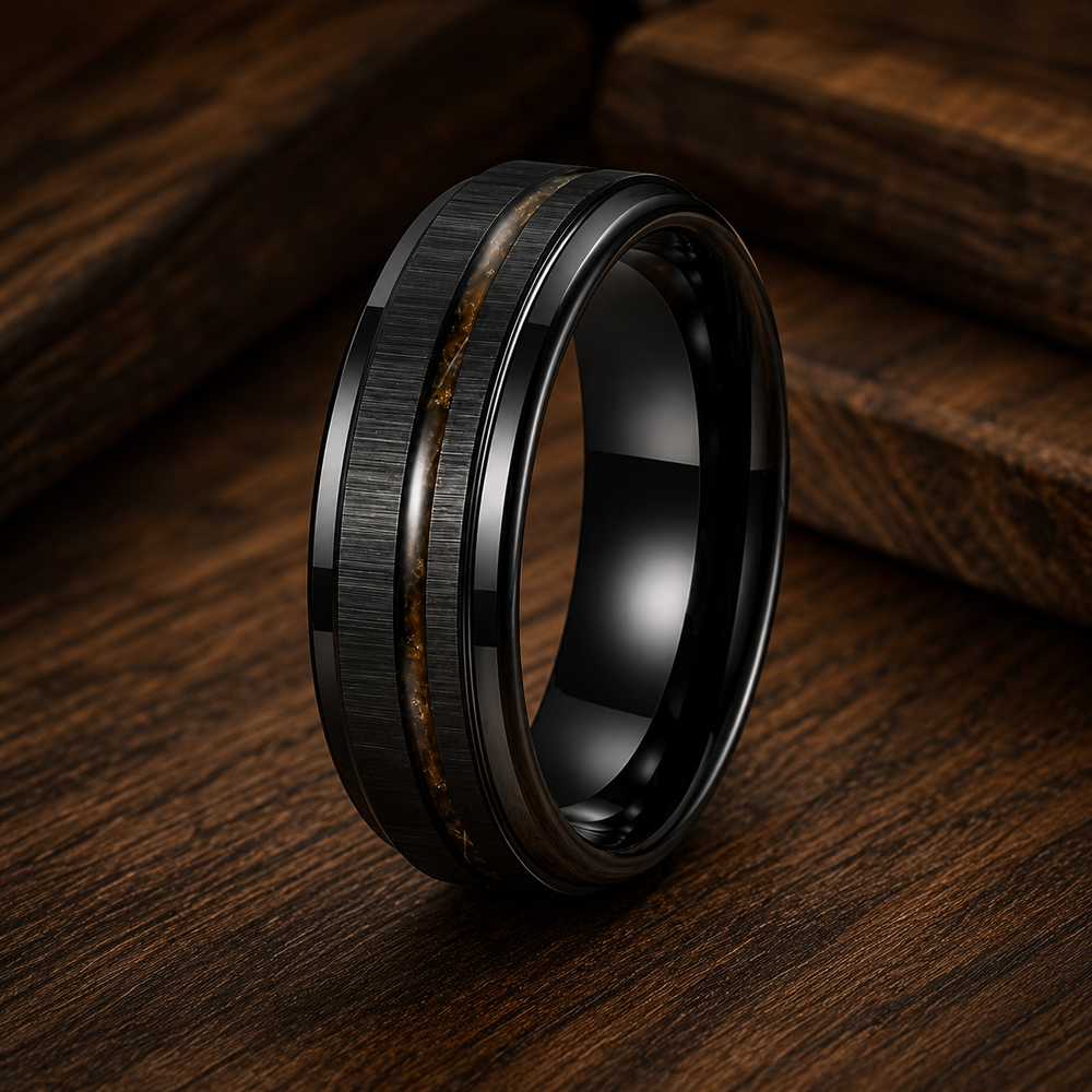 The Imperium | Geometric Tungsten Ring with Exotic Wood Inlay | 8mm