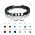 Personalized Engraveable Name Birthstone Black Multilayer Leather Bracelet - Abrahamallen