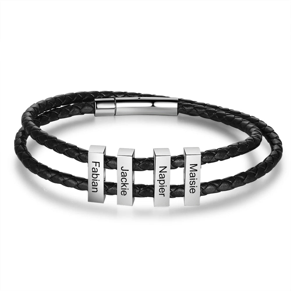 Personalized Engraveable Name Vertical 2-6 Bar Leather Bracelets - Abrahamallen