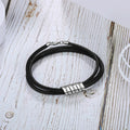 Personalized Engraveable Names Beads Custom Black Leather bracelet - Abrahamallen