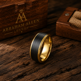The Citadel | 18K Gold-Edged Brushed Tungsten Wedding Band | 6mm, 8mm
