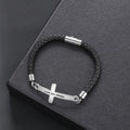 Personalized Engraveable Cross Name Vintage Black Leather Bracelets - Abrahamallen