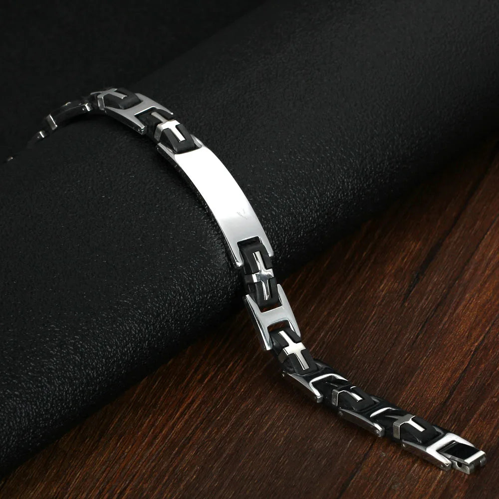 Personalized Black Cross Stainless Steel Men Bracelets - Abrahamallen