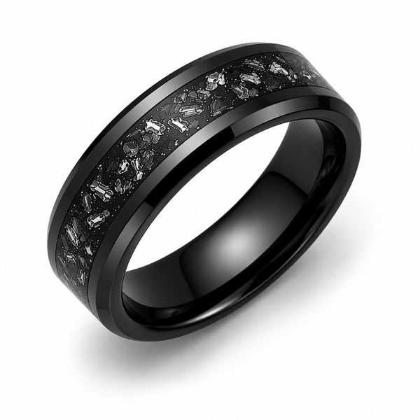 The Obsidian Celestial | Black Tungsten Carbide Meteorite Ring | 6mm, 8mm