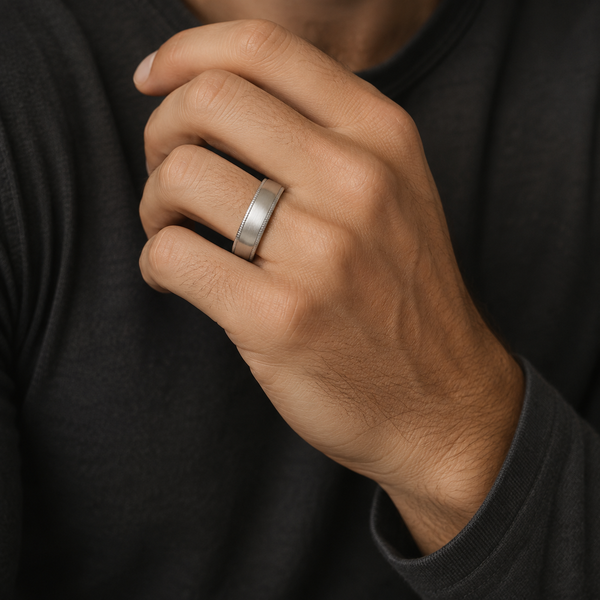 The Kingsley | Milgrain Brushed Titanium Wedding Ring