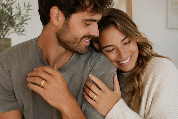 The Legacy Gold Set | Faceted Gold Wedding Ring Set |4mm & 6mm