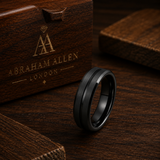 The Blackridge | Black Tungsten Wedding Band with Center Groove & Matte Finish | 6mm, 8mm