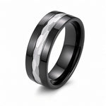 The Nightforge | Black Titanium Wedding Ring with Hammered Centre Inlay
