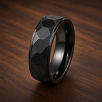 THE BLACKSTONE | Faceted Black Tungsten Wedding Ring