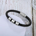 Personalized Engraveable Name Stainless Steel Beads Black Leather Bracelet - Abrahamallen