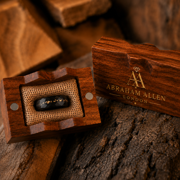 The Imperial Ember | Damascus Ring with Genuine Meteorite & Gold Inlay | 6mm, 8mm