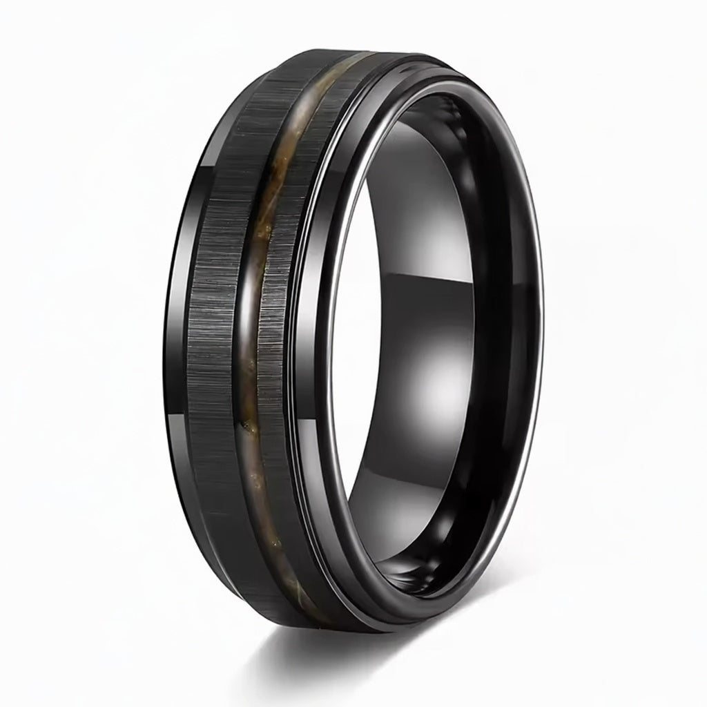 The Imperium | Geometric Tungsten Ring with Exotic Wood Inlay | 8mm