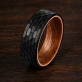 The Black Barrel | Hammered Whiskey Barrel Wood Ring