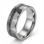 The Astraeus | Meteorite Inlay Faceted Tungsten Wedding Ring