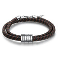 Personalized Engraveable 2-5 Name Black Brown Braided Leather Beads Bracelet - Abrahamallen