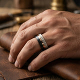 The Oakheart Set | Black Tungsten • Rose Gold • Genuine Antler Inlay | 4mm & 6mm