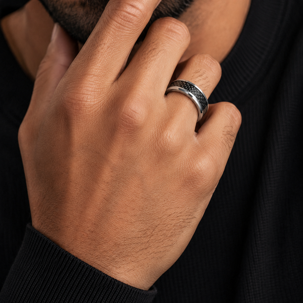 THE CARBON | Tungsten & Black Carbon Fibre Wedding Ring