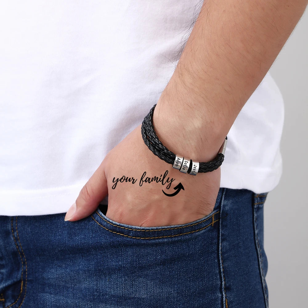 Personalized Engraveable 1-5 Name Multilayer Leather Bracelet - Abrahamallen