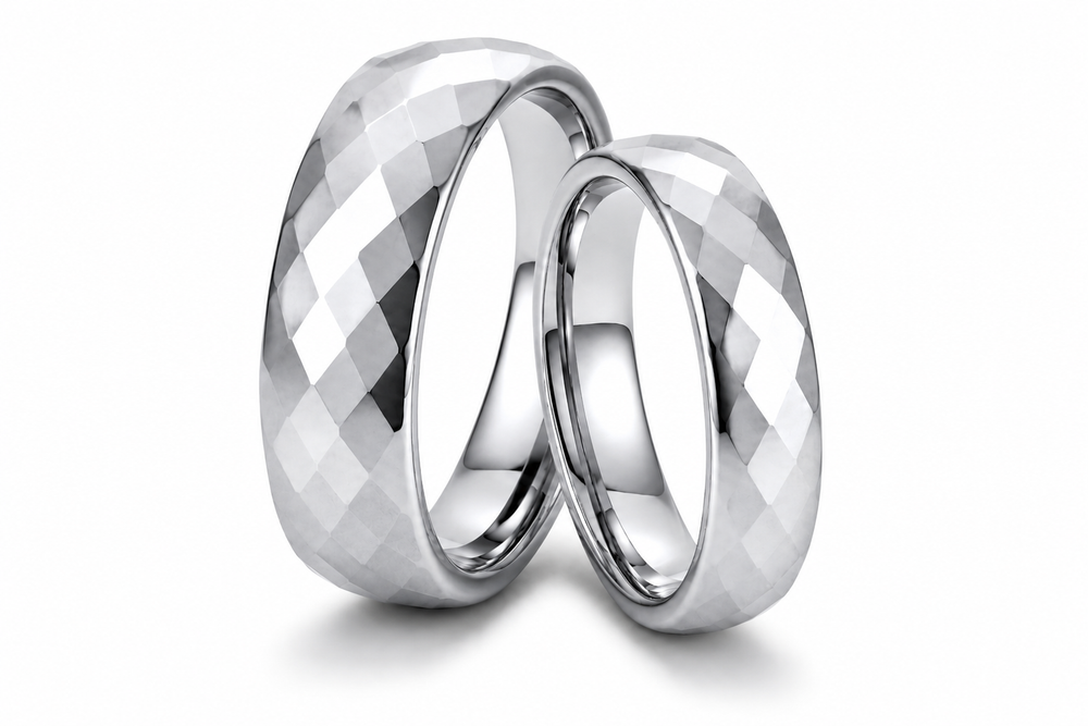 The Legacy Silver Set Faceted Silver Wedding Ring Set | 4mm & 6mm