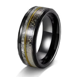 The Marquis | Tungsten Carbide Ring with Gold Guitar String, Genuine Antler Inlay | 8mm
