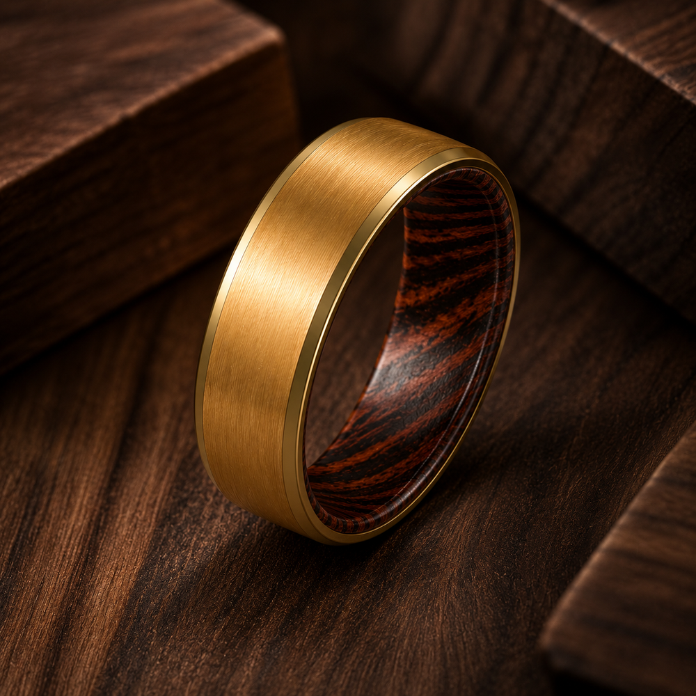 The Speyside | Tungsten Carbide Wedding Band with Whiskey Barrel Wood Interior