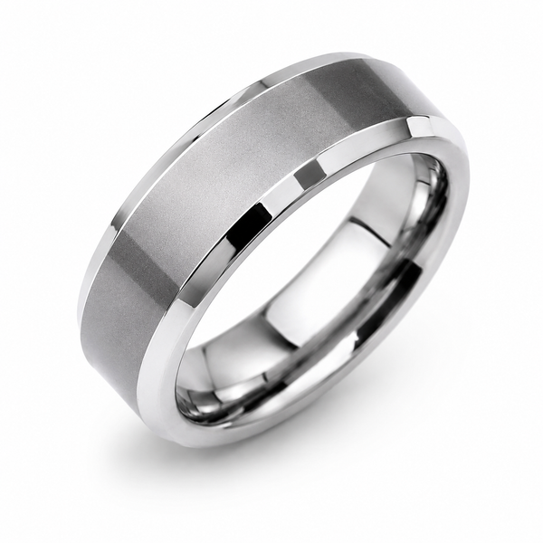 The Harrington | Silver Tungsten Wedding Ring with Polished Bevelled Edges