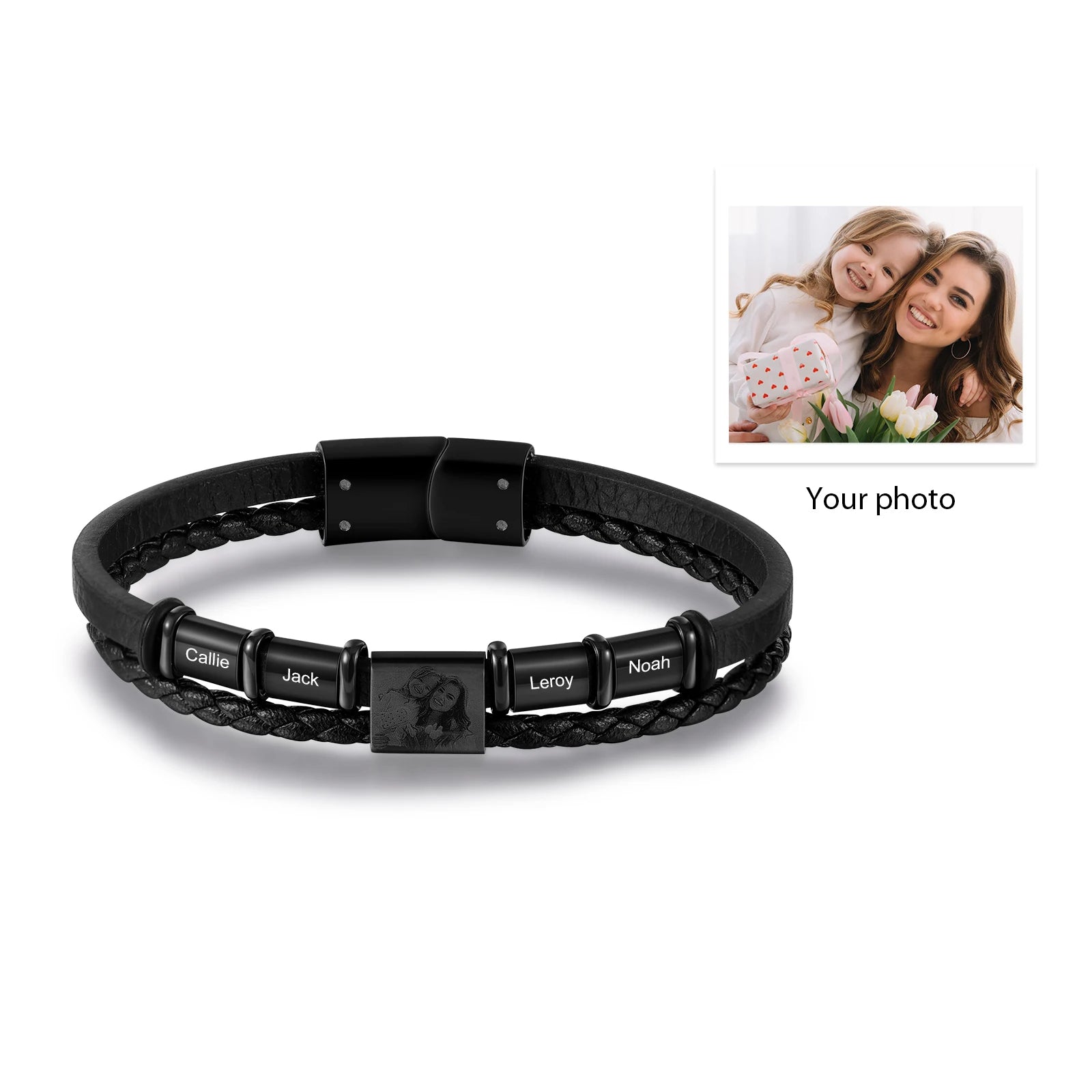 Personalized Engraveable 4 Name Leather Bracelets - Abrahamallen