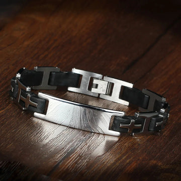 Personalized Black Cross Stainless Steel Men Bracelets - Abrahamallen