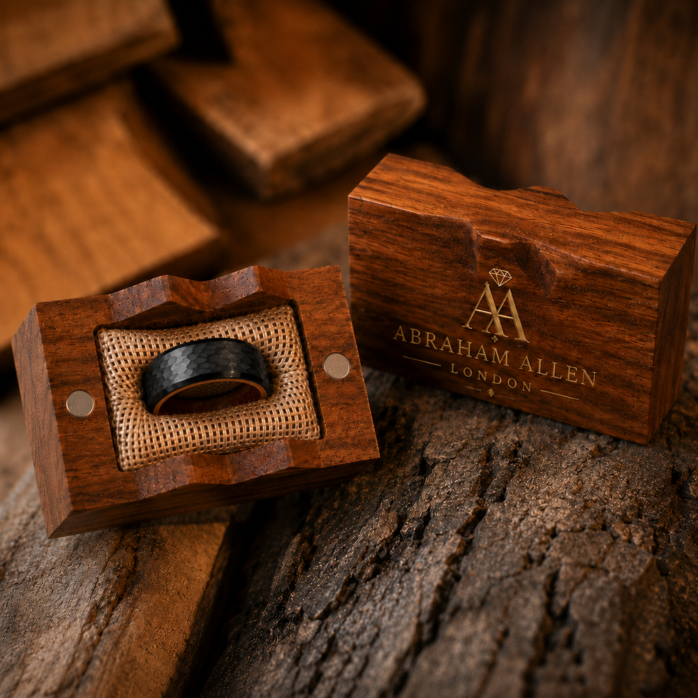 The Black Barrel | Hammered Whiskey Barrel Wood Ring