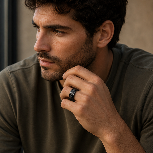 The Obsidian Celestial | Black Tungsten Carbide Meteorite Ring | 6mm, 8mm