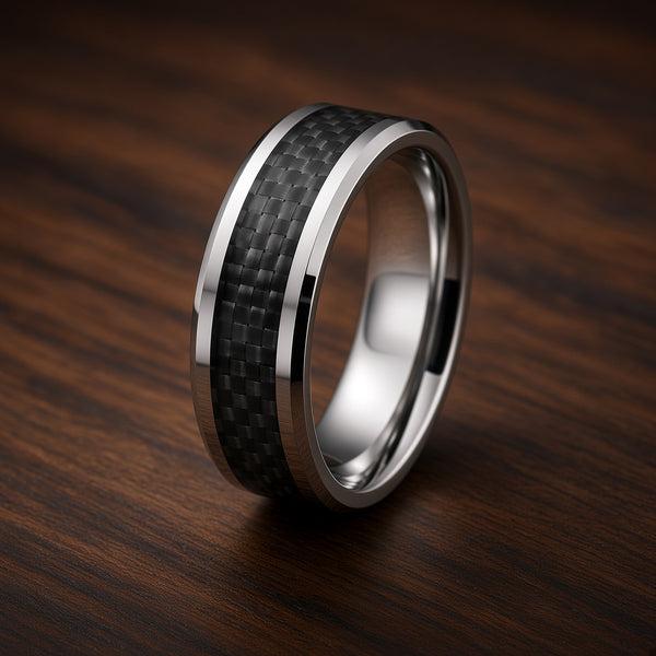 THE CARBON | Tungsten & Black Carbon Fibre Wedding Ring