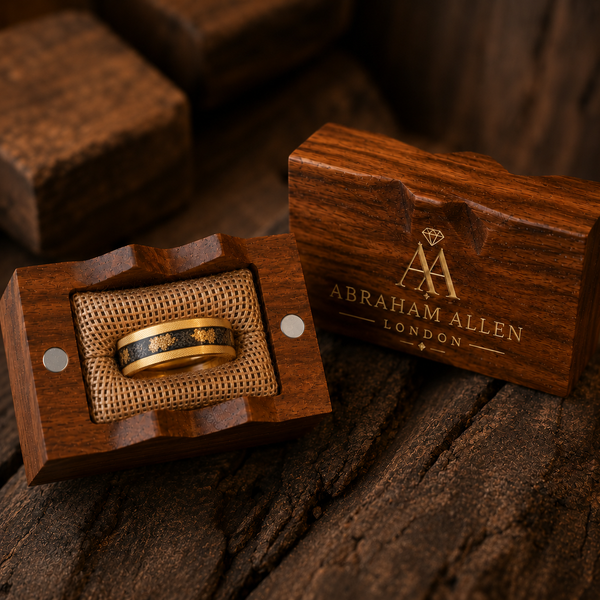 The Sovereign Vein | Damascus Ring with Genuine Meteorite & Gold Flakes Inlay | 6mm, 8mm