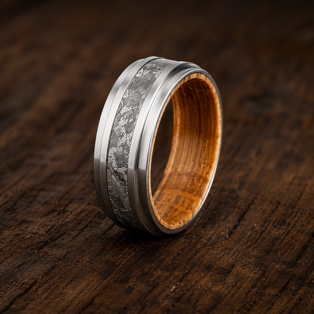 The Legacy | Luxury Meteorite & Whiskey Barrel Ring | 8mm