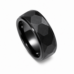 THE BLACKSTONE | Faceted Black Tungsten Wedding Ring