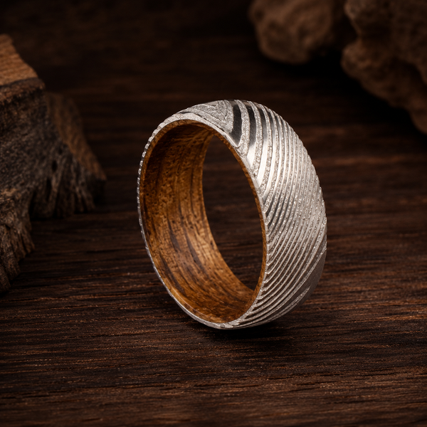 The Founder's Reserve | Genuine Whiskey Barrel Wood Inlay Men's Wedding Band | 6mm, 8mm