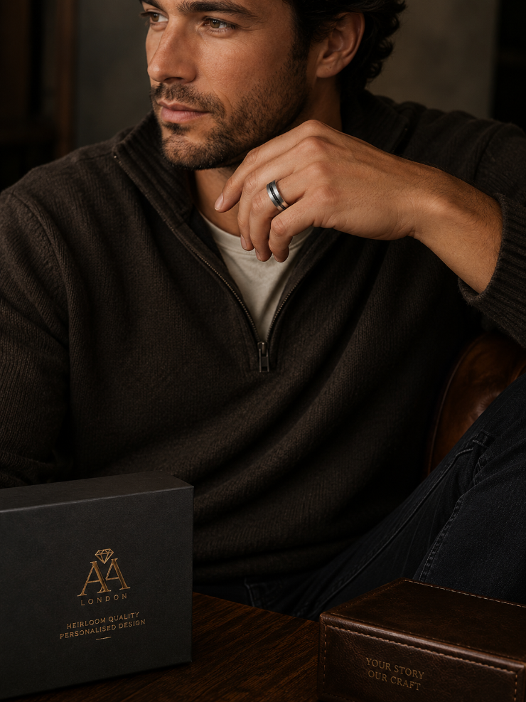 The Eventide| Blasted Tungsten Ring with Meteorite Inlay & 18K Rose Gold Interior | 8mm