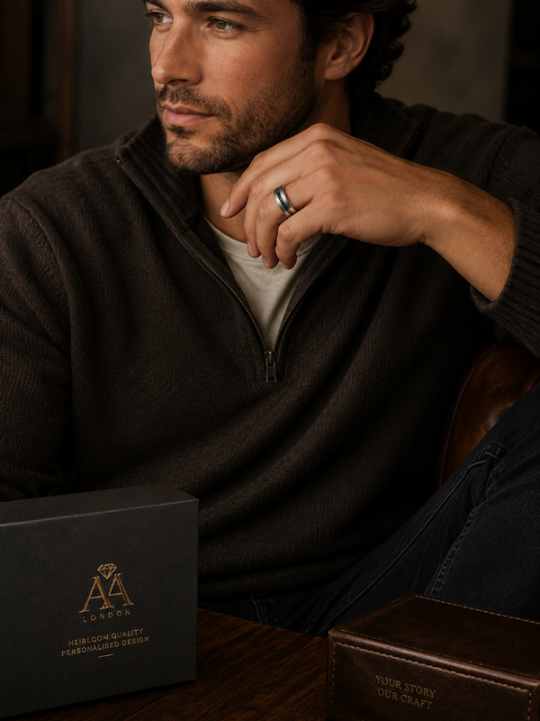 The Eventide| Blasted Tungsten Ring with Meteorite Inlay & 18K Rose Gold Interior | 8mm