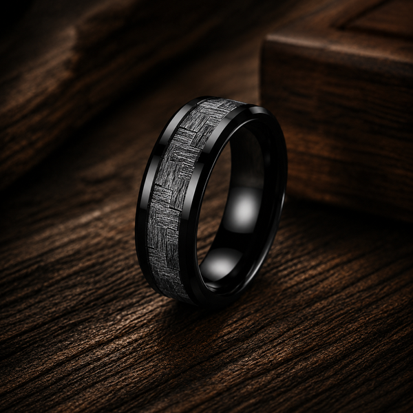 The Mercer | Carbon Fiber Ring | Black Tungsten Wedding Band | 6mm, 8mm