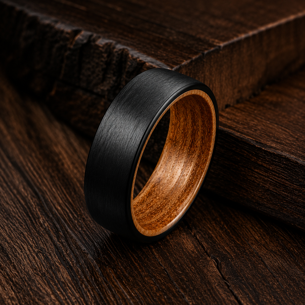The Cooper Black | Black Tungsten With Natural Wood Interior  | 6mm, 8mm
