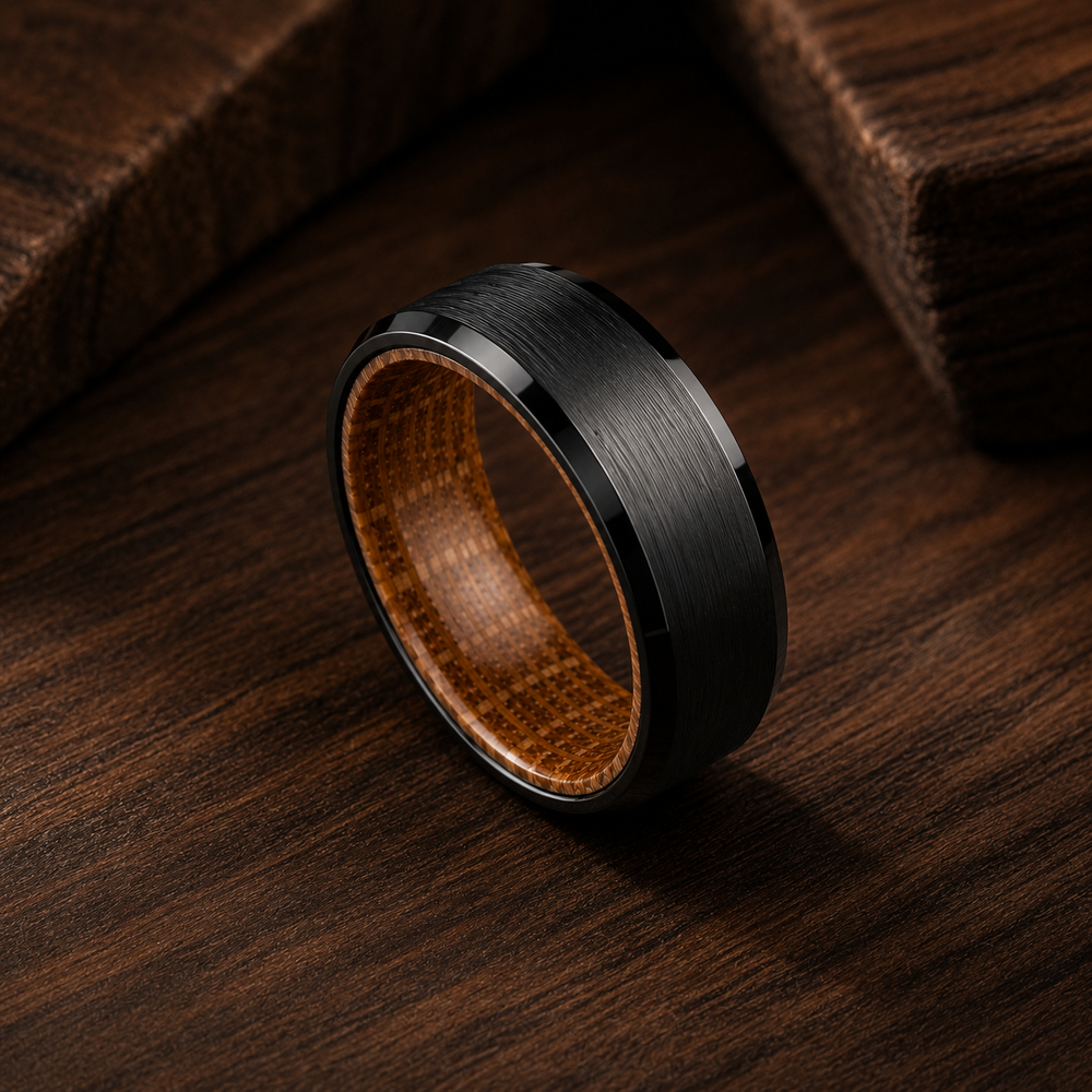 The Black Reserve| Tungsten Carbide & Whiskey Barrel Wood Ring | 6mm, 8mm