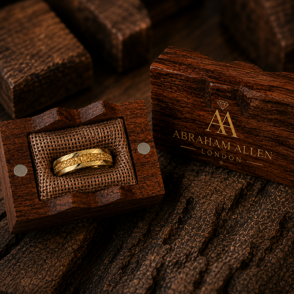 The Crownsmith | Gold Damascus Ring with Crushed Gold Inlay | 8mm
