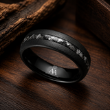The Astral | Black Tungsten & Crushed Meteorite Inlay Ring | 6mm, 8mm